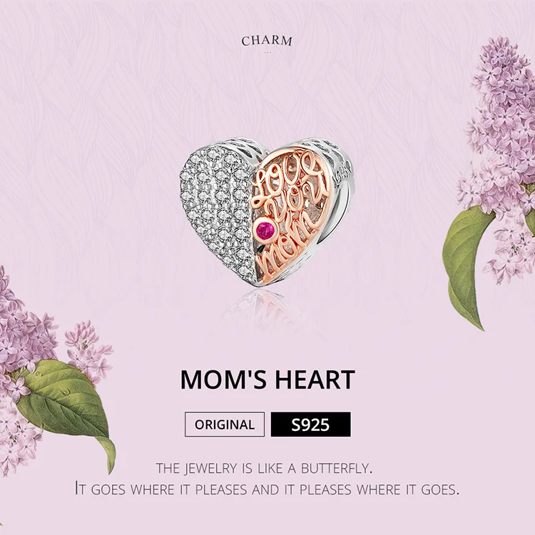 WOSTU Love You Mom бусины в форме сердца, 925 пробы, серебро и розовое золото, семейные бусины, подходят для оригинального браслета, шарм, изготовление украшений CQC1173