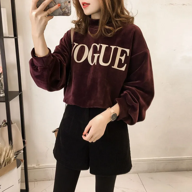 Женская фланелевая футболка с воротником стойкой свободного покроя|t-shirt loose|women