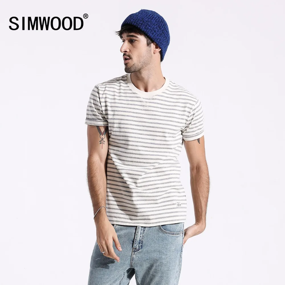 SIMWOOD 2019 брендовые летние топы оригинальный хлопок короткий рукав в полоску