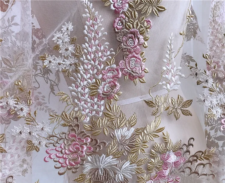 Pink Цветное кружевное свадебное платье с цветами, юбка, аксессуары для Ципао, аксессуары, ручная работа, ювелирная нашивка 130 см* 30 см RS1943 - Цвет: Pink