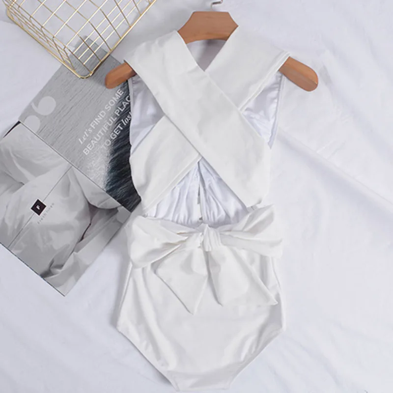 Пикантные Одна деталь купальник купальные костюмы V-Neck Для женщин Монокини купальник бандажный Купальник Белый купальный костюм ванный комплект бразильский Mujer с глубоким v-образным вырезом