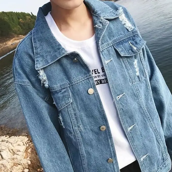 Глажка джинсовая куртка Корейская мужская версия свободная студенческий стиль