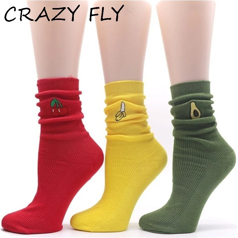 Магазин Crazy Fly новые хлопковые милые женские носки с фруктовым принтом Meias длинные