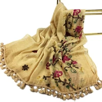 retro fringed floral embroidery scarves shawl wrap cotton islam women muslim hijabs turban headscarf pashmina bandana 90180cm