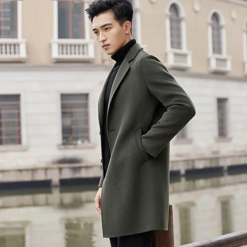 Plaszcz ткань для Chaqueta Larga и куртка Abrigo Hombre мужчин осень Invierno зима корейский шерсть