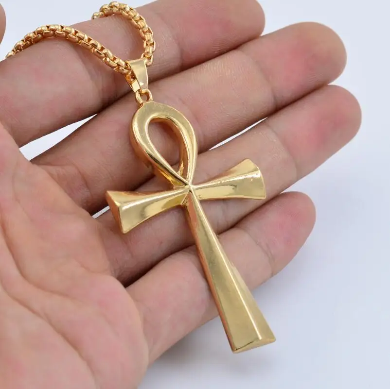 Gold Кулон с крестиком из циркона Ankh, золотой серебряный сплав, CZ Египетский ключ жизни, ожерелье с кулоном для мужчин и женщин, ювелирные изделия в стиле хип-хоп - Окраска металла: Gold