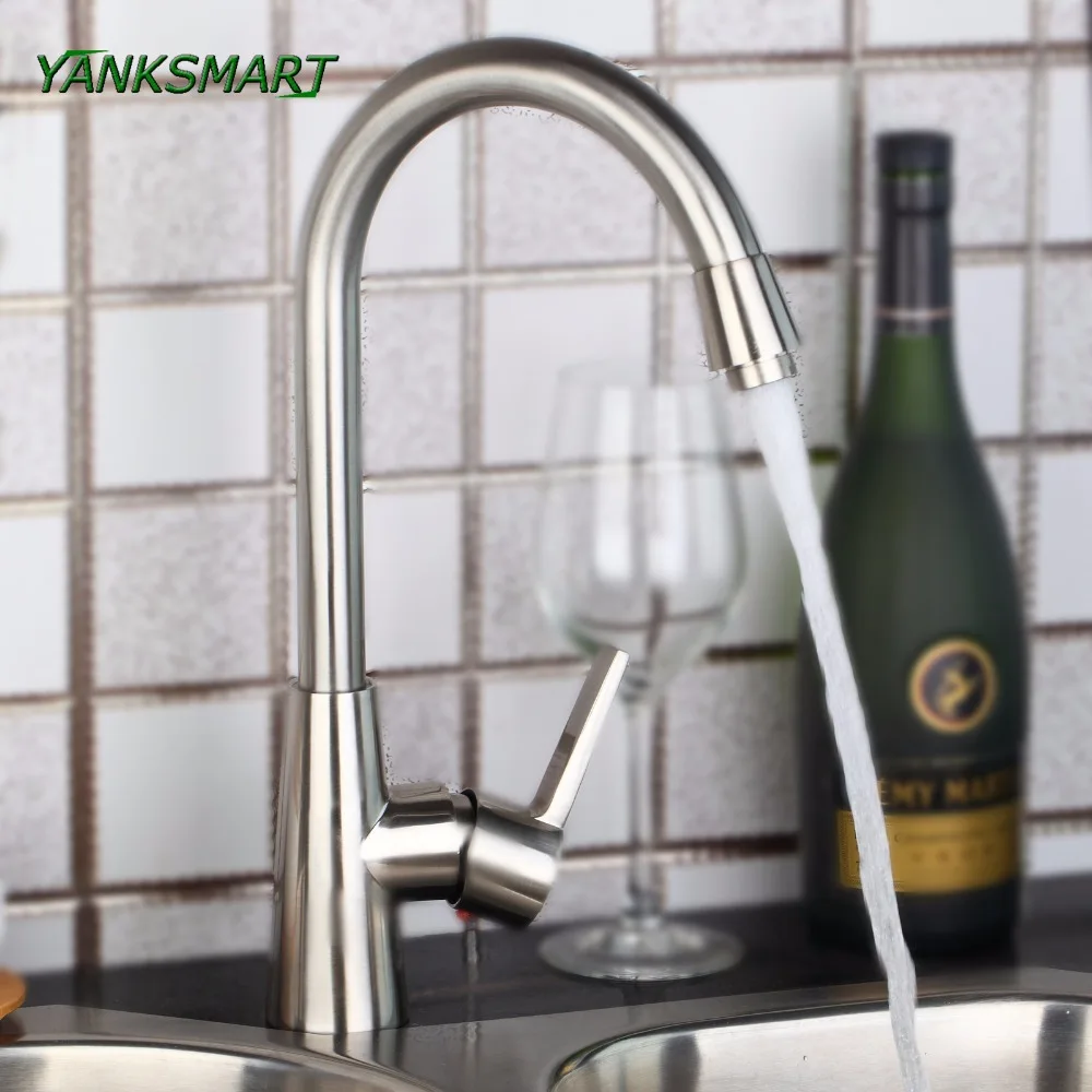 YANKSMART кухонный матовый никелевый смеситель из твердой латуни для раковины