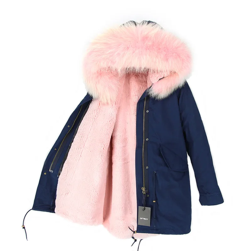 Пальто с натуральным мехом бренд 2020 Длинная темно синяя парка зимняя куртка