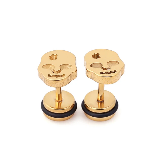 Punk Skull Man Women's Stud Earrings Stainless Steel Gold/Silver/Black Gothic Vintage Body Piercing Brincos for Gift Party | Украшения