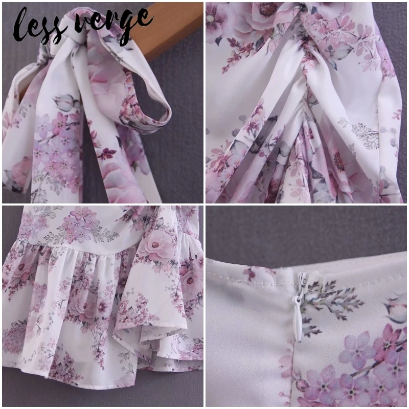 Lessverge богемное цветочное Розовое Шифоновое Бандажное платье для женщин с рюшами