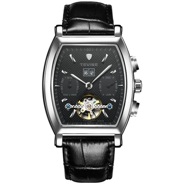 black silver TEVISE, новинка, Мужские автоматические деловые механические часы с датой,, мужские водонепроницаемые автоматические часы, мужские часы, Роскошные мужские часы - Цвет: black silver