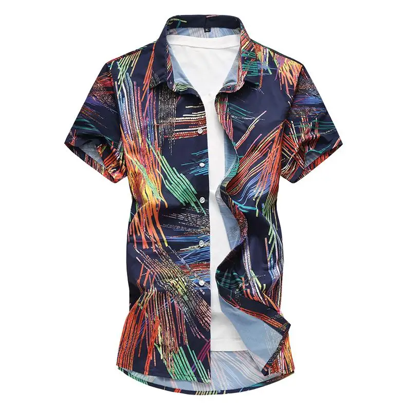 Гавайская рубашка мужская одежда Camisa masculina Блузка белая темно синяя Цветочная