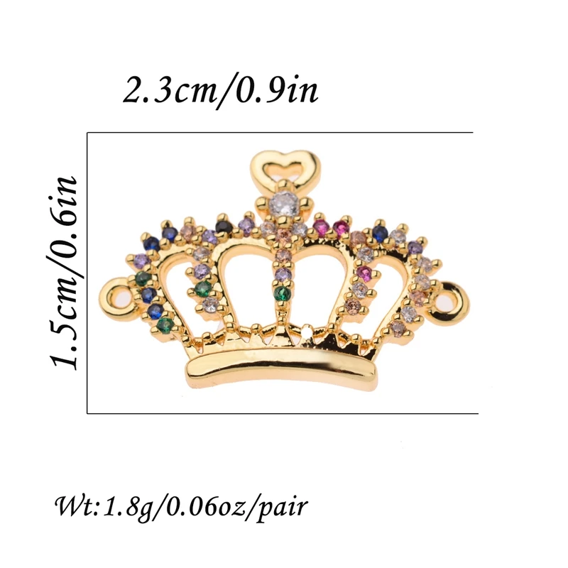 OIQUEI Роскошные Красочные Стразы Золотая корона форма Шармы соединители CZ медные
