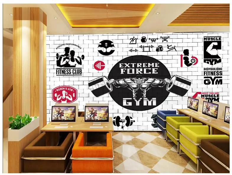 3d murals wallpaper for walls 3 d Gym mural custom Background wall brick fitness club paper home decoration | Обустройство дома