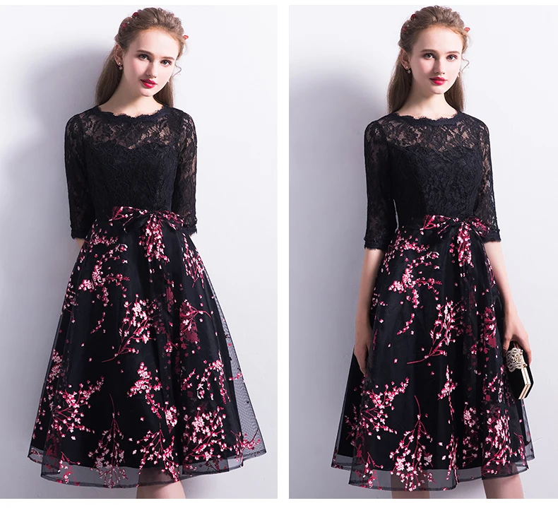 DEERVEADO Robe De Soiree Новое поступление короткое Кружевное Вечернее Платье С официальное с короткими рукавами платье вечернее платье YM308