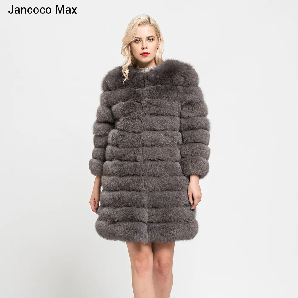 Jancoco Max 11 строк зимние теплые длинные пальто из натурального Лисьего меха женская верхняя одежда высокого качества натуральная Меховая куртка Верхняя одежда S7169