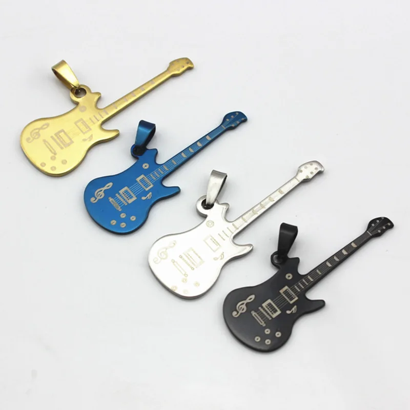 Ожерелья с подвеской в виде гитары Золотая серебряная черная синяя 316L из