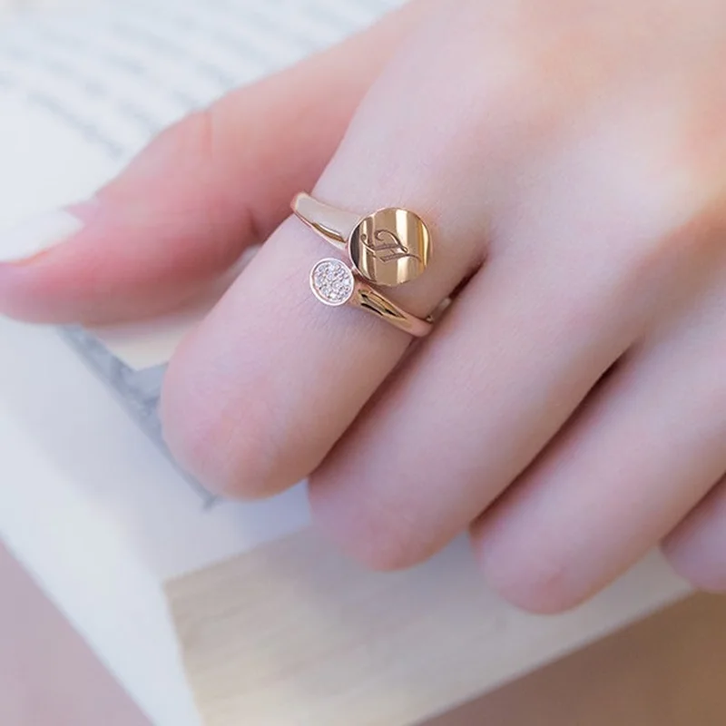 

OMHXZJ Wholesale European Fashion Woman Man Party Wedding Gift H White AAA Zircon 18KT Rose Gold Open Ring RR568