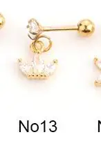 No13 gold crown 1 шт. 6 дизайн маленький трагус пирсинг гвоздики CZ Пирсинг уха ювелирные изделия свисающие трагус серьги раковины шпильки Спиральные серьги, Надеваемые На ушной хрящ - Окраска металла: No13 gold crown