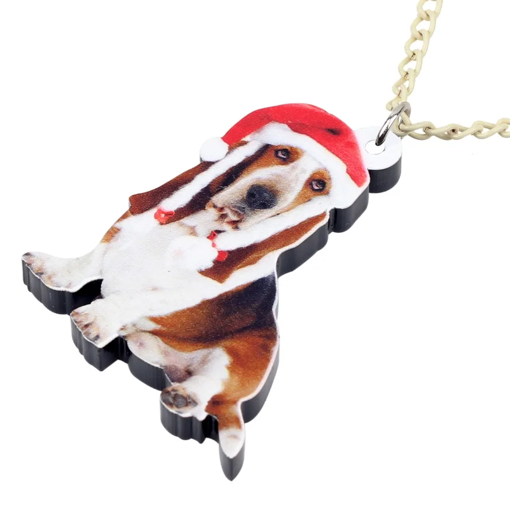 Bonsny Акриловая Рождественская шляпа Basset Hound подвеска для ожерелья собак цепочка