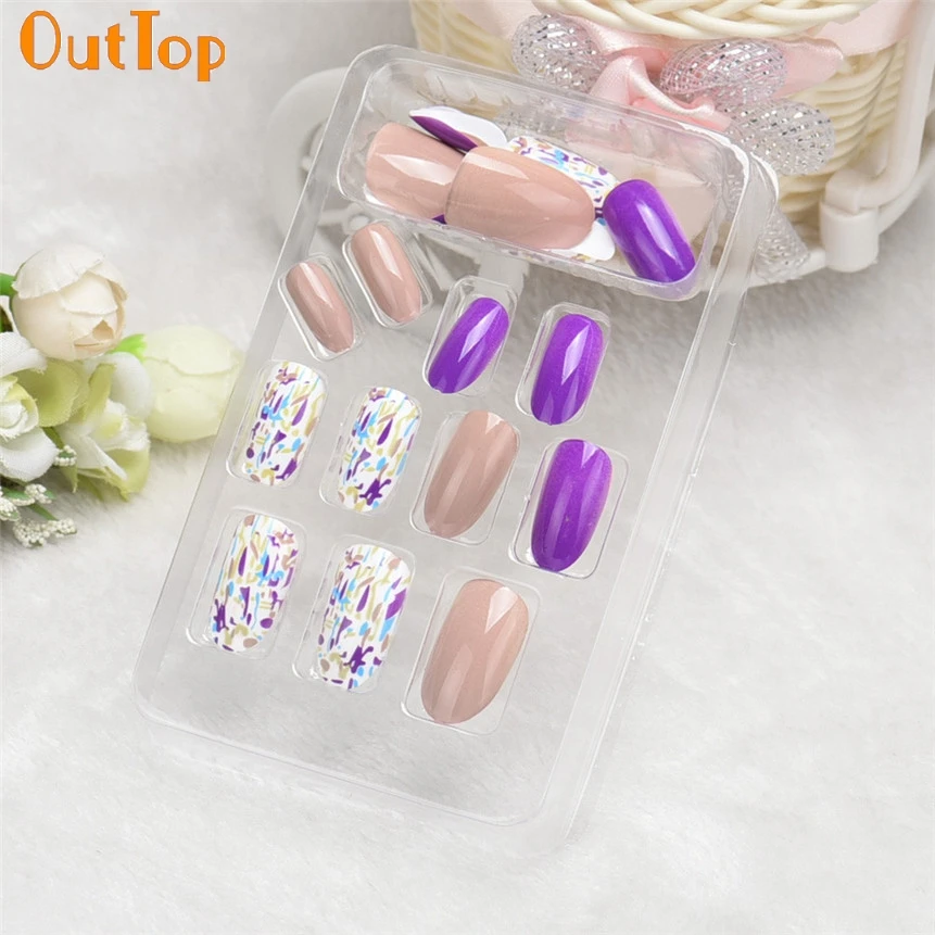 OutTop Love beauty Женский 24 шт. дизайн ногтей полный французский накладные ногти 160829