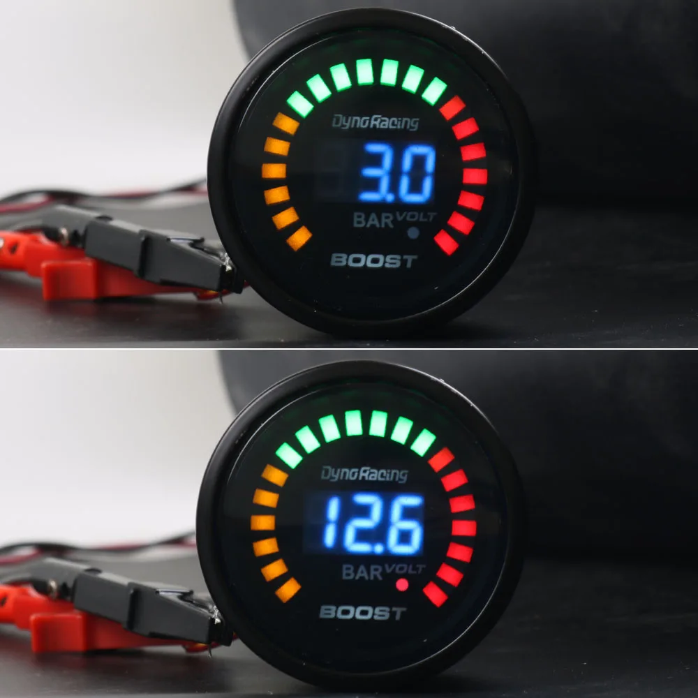 Dynoracing 2 &quot52 мм 20 светодиодный синий цифровой-1-2 брусок 12В Turbo Boost манометр