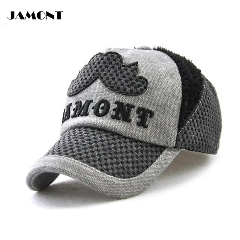JAMONT Winter Child Golf Cap Ear Protection Beard Embroidery Cotton With Short Plush Warm Adjustable Hats 5Colors | Спорт и