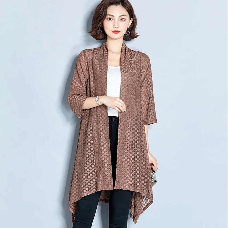 women clothes 2019 hollow wild cardigan summer long coat mid length sunscreen korean style lace mesh woman new |