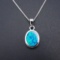 hot selling oval blue opal pendant 925 sterling silver jewelry womens necklace pendant for gift