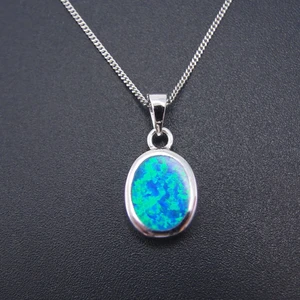 Hot Selling Oval Blue Opal Pendant 925 Sterling Silver Jewelry Womens Necklace Pendant for gift