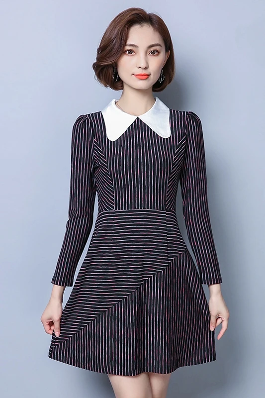 Женская одежда 2018 г. Новая Осенняя модная с длинным рукавом платье воротником