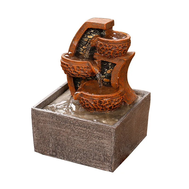 

Rural Style Decorative Indoor Water Fountains Feng Shui Waterfall Desktop Resin Crafts For Home Office Teahouse Decoration 2019