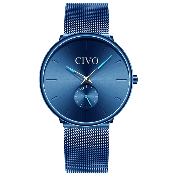 Reloj Hombre, новинка, CIVO, мужские часы, Топ бренд, роскошные, водонепроницаемые, кварцевые, наручные часы, модные, повседневные, ультра тонкие часы, мужские часы - Цвет: mesh blue-3