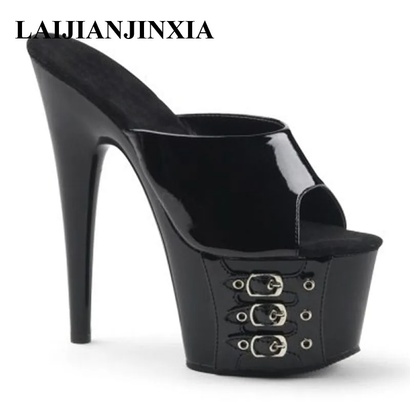 17 cm belt buckle ultra high heels, sexy night cool slippers, lady shoes temperament lacquer that bake Dance Shoes