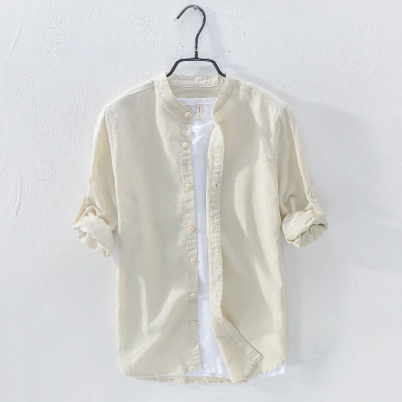 

New Italy White Casual Shirt Men Stand Collar Long Sleeve Slim Fit Brand Men Shirt Fashion Camisa masculina Homme