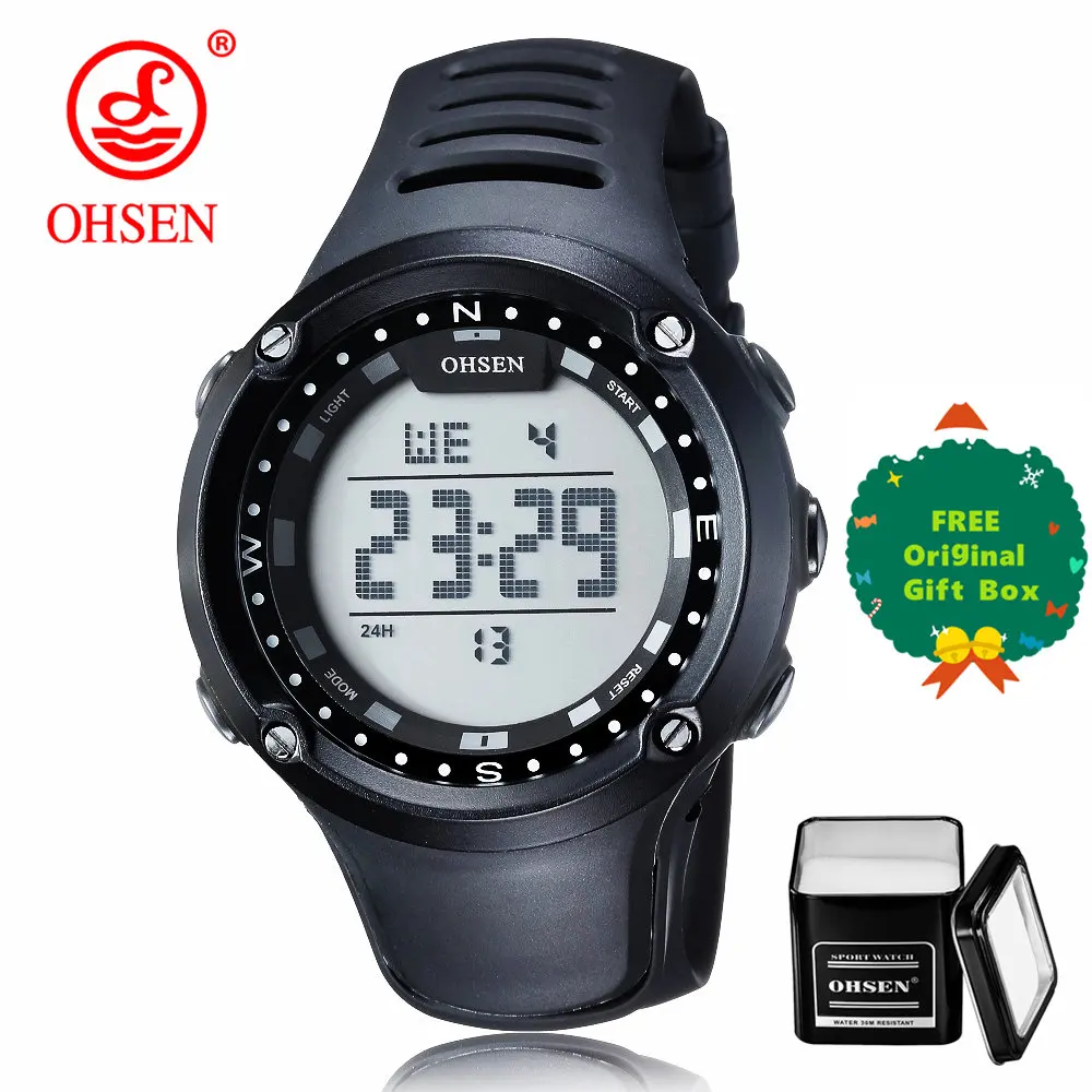 gray and gift box OHSEN, водонепроницаемые мужские спортивные часы, модные, повседневные, светодиодный, цифровые, для спорта на открытом воздухе, мужские часы, многофункциональные, для студентов, наручные часы - Цвет: gray and gift box