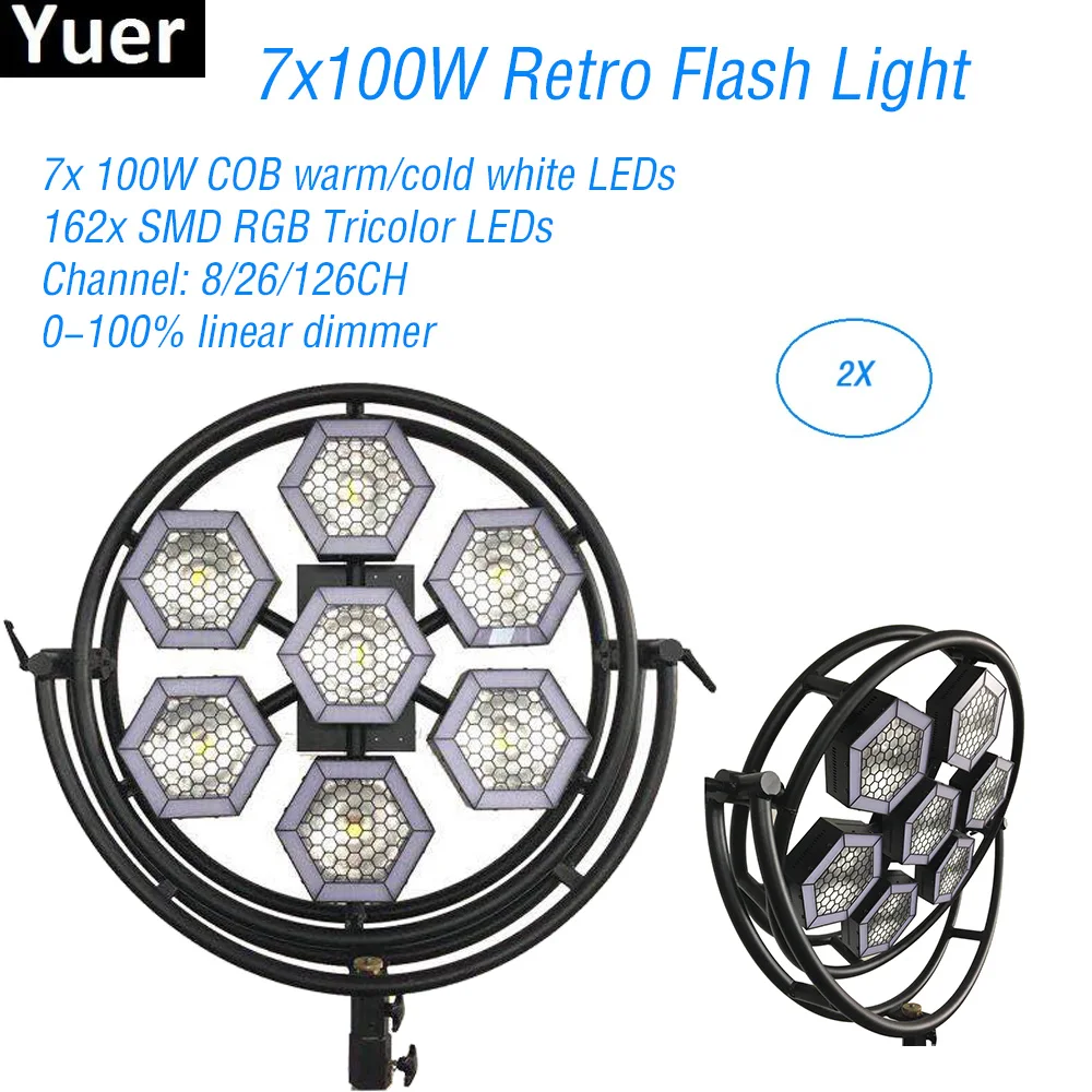 2Pcs/Lot 7*100W COB LEDs Retro Flash Light 162Pcs RGB 3IN1 LEDS DMX512 Sound Control DJ Equipment Disco Party Music Stage Lights