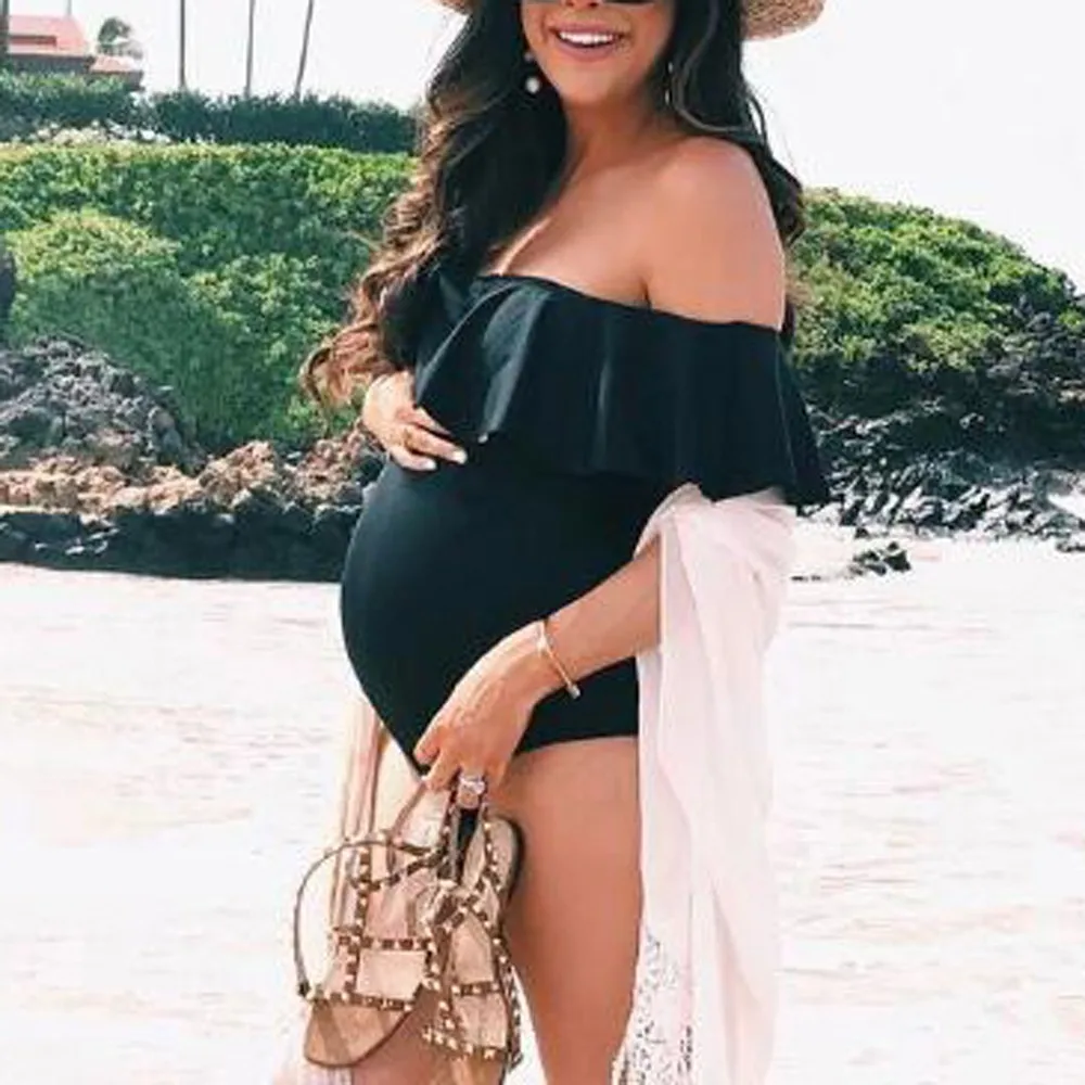 Женский купальник для беременных Tankinis однотонный с оборками пляжная одежда