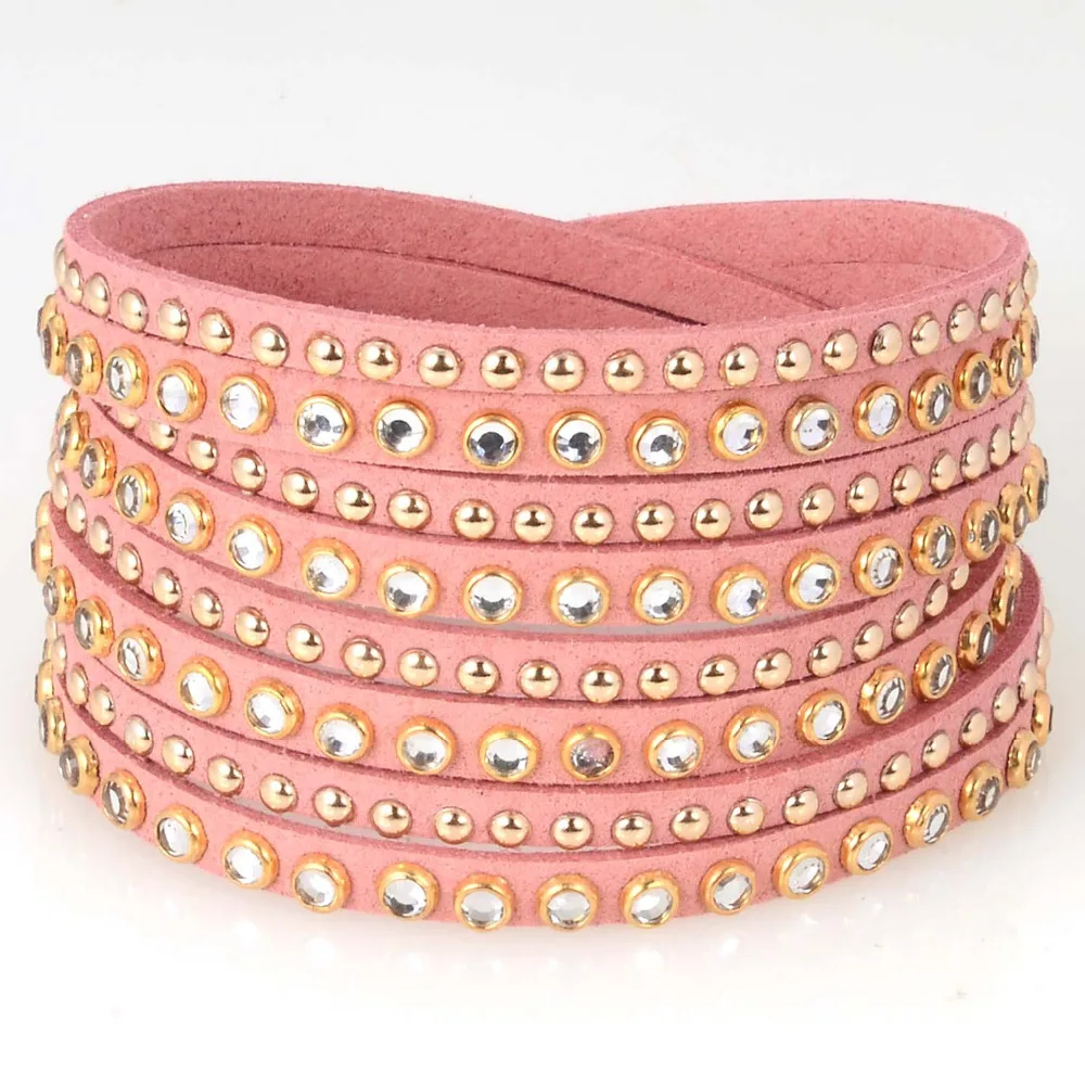 Металлический браслет с заклепками и стразами Miasol двойной кожаный кристаллами