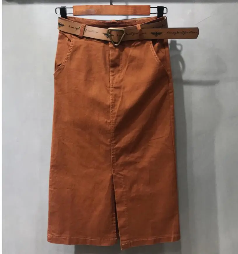 Spring autumn new fashion high waist front split package hip step denim skirt knee-length jeans | Женская одежда