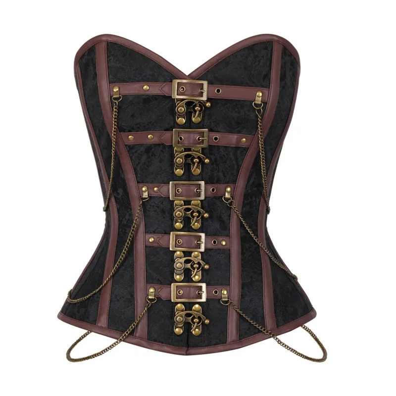 

Vintage Gothic Clothing Corset Women's Lace Up Brown 12 Steel Boned Dobby Corselets Sexy Waist Slim Bustier Waist Cincher Corset