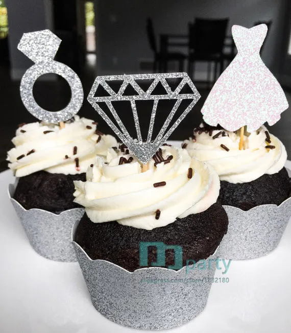 Свадебные топперы для капкейков кольцо с бриллиантами Топпер свадебное платье