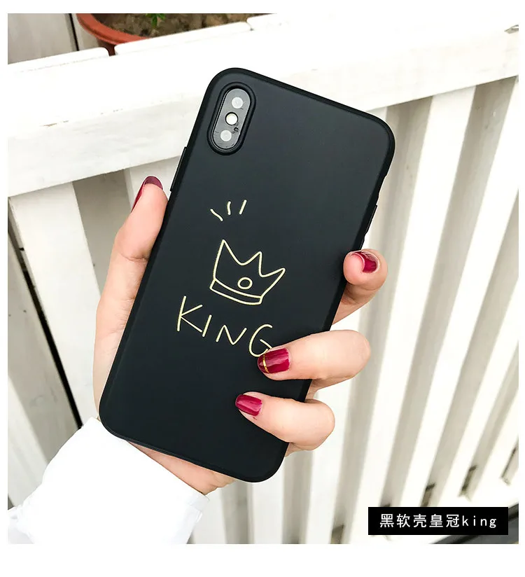 Твердый силикон чехол для iPhone X/8/7/6 Crown Cover Capas X/7 Plus/8 Plus/6 Plus розовый King queen Fundas |