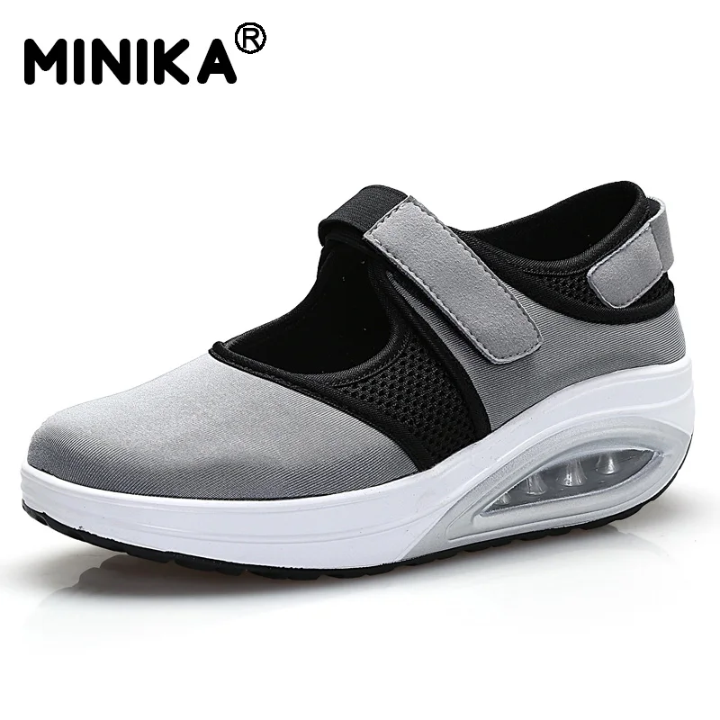 grey Minika/женская повседневная обувь; модная дышащая обувь на танкетке, увеличивающая рост; zapatos mujer Plataforma - Цвет: grey