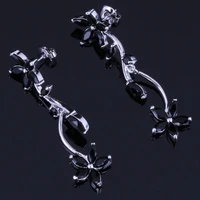 classy flower black cubic zirconia silver plated drop dangle earrings v1019