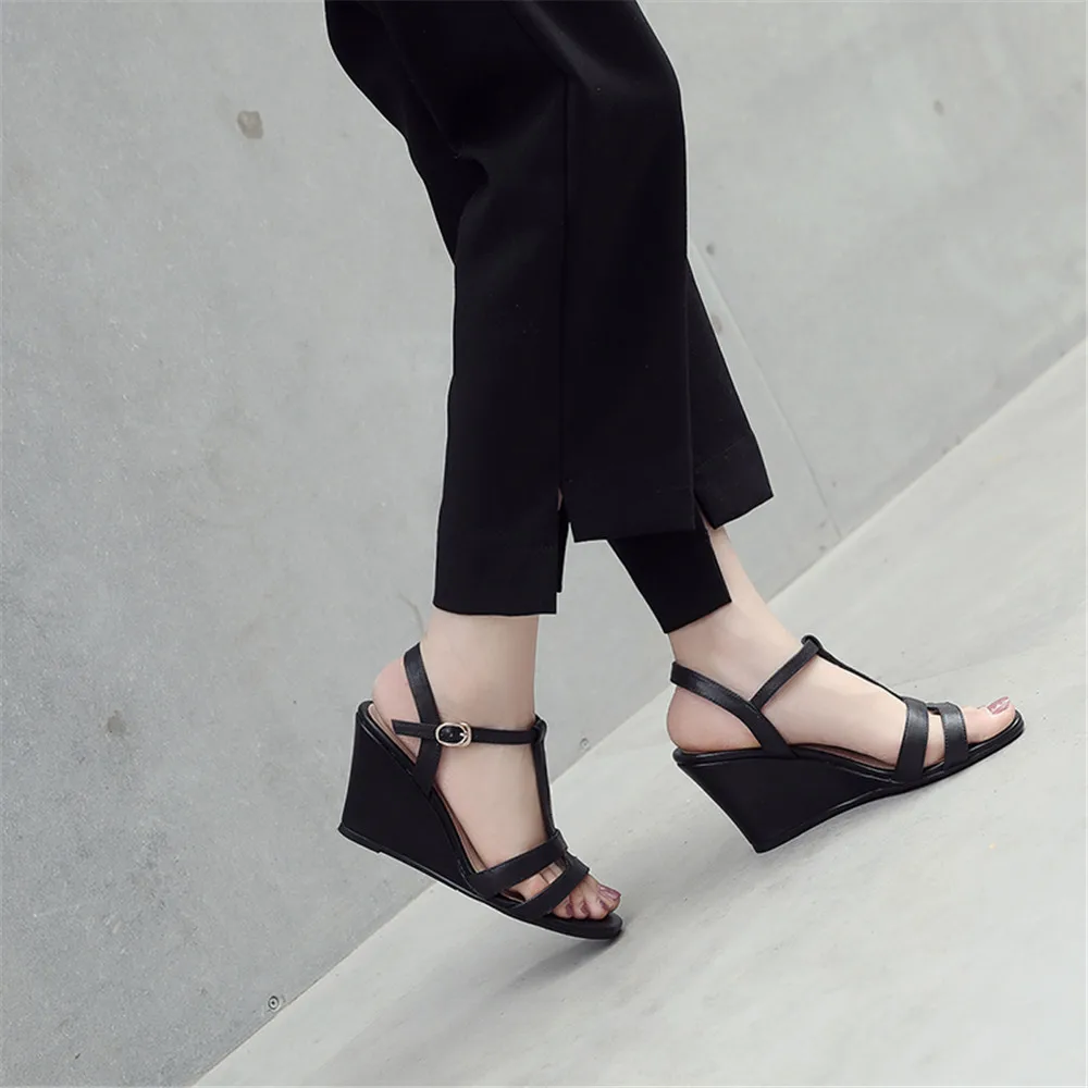 MORAZORA/Новинка года; летние туфли из натуральной кожи; простые босоножки с пряжкой; женские элегантные вечерние свадебные туфли; Туфли на танкетке и высоком каблуке