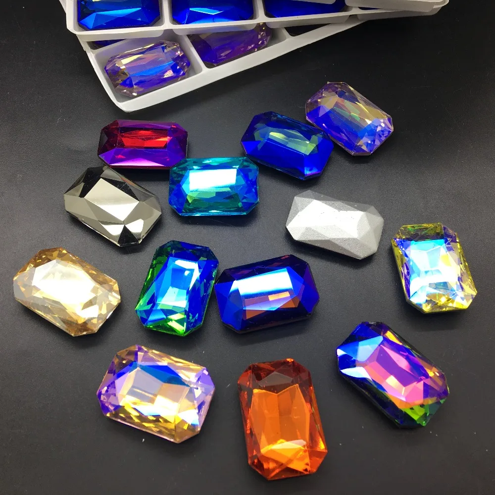 Камни для одежды из стекла прямоугольные с заостренным носком 18x27 мм|Стразы| |