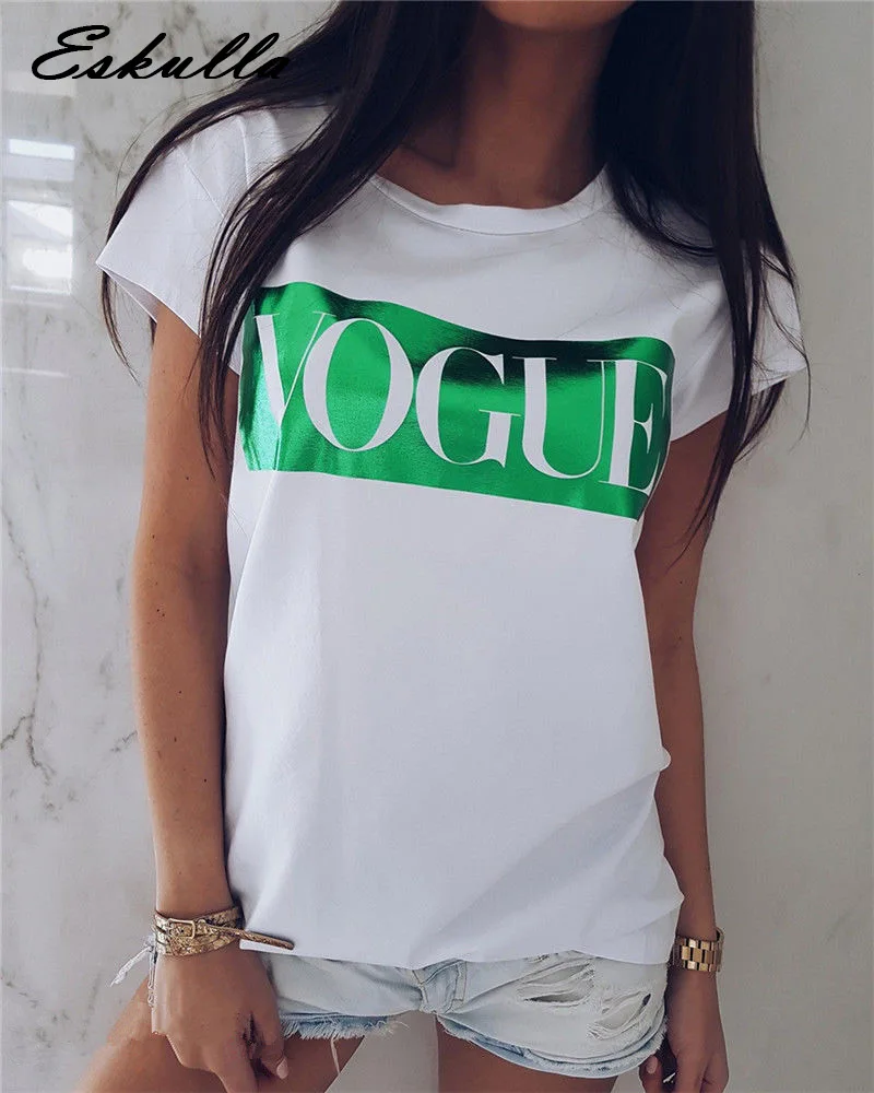 Eskulla Летняя женская футболка Новое поступление модная с принтом VOGUE Женская Топы