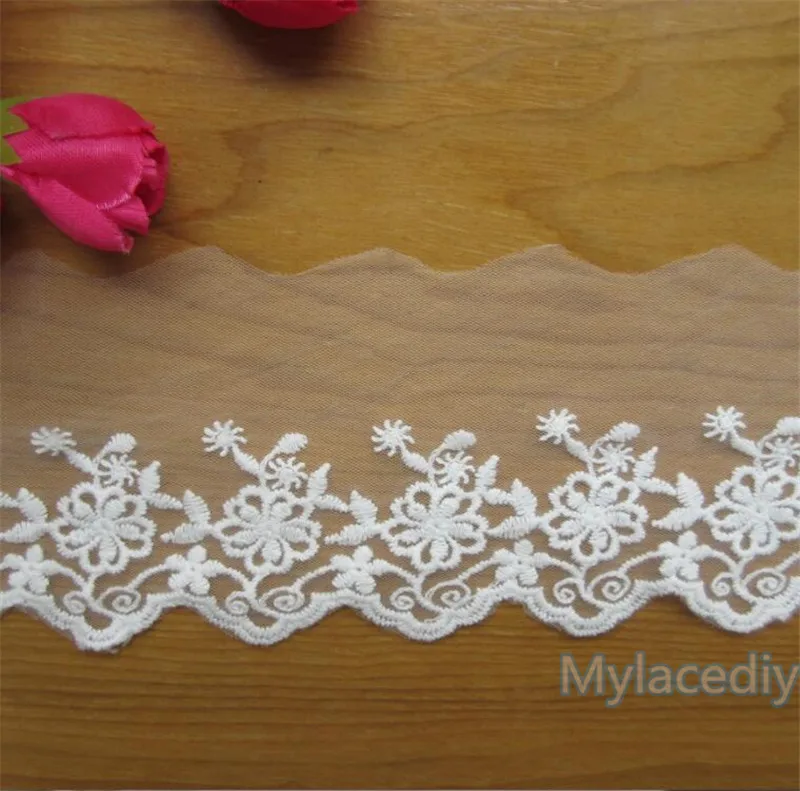 2 ярдов/партия хлопок цветок Сетчатое вышитое кружево обрезанная лента