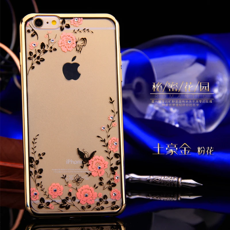 Роскошный силиконовый чехол с 3D цветами для iPhone 6 s 6S 7 7S iPhone 8 Plus X 10 5 5S 5SE 4 4S 6plus 6splus 7Plus 8 Plus чехол для сотового телефона - Цвет: Золотой